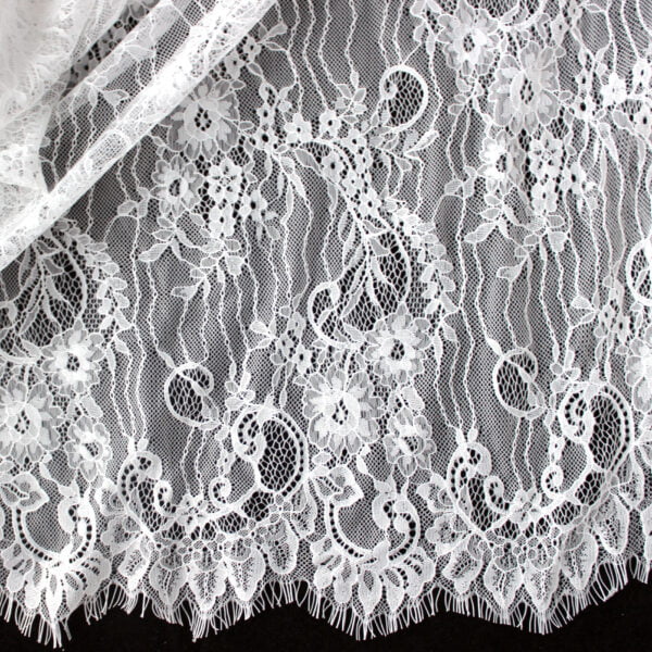 Wedding Fabric Eyelash French Lace Fabric Material Off White - Image 4