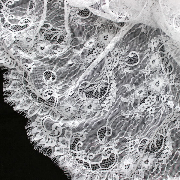 Wedding Fabric Eyelash French Lace Fabric Material Off White - Image 3