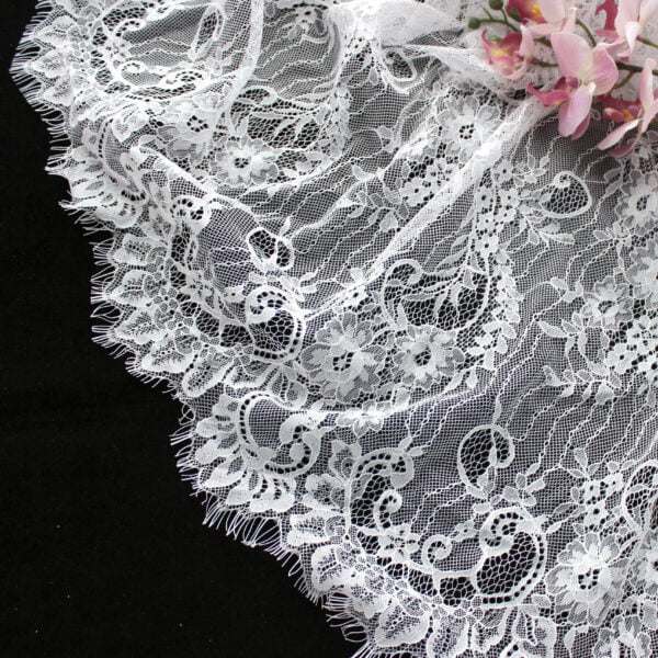 Wedding Fabric Eyelash French Lace Fabric Material Off White - Image 2