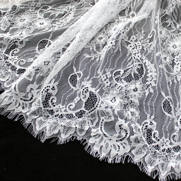 Wedding Fabric Eyelash French Lace Fabric Material Off White - Image 5