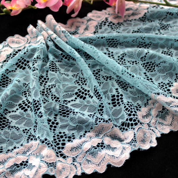 24.3cm Width Two tTone Bicolor Elastic Jacquard Lace Trimming - Image 6